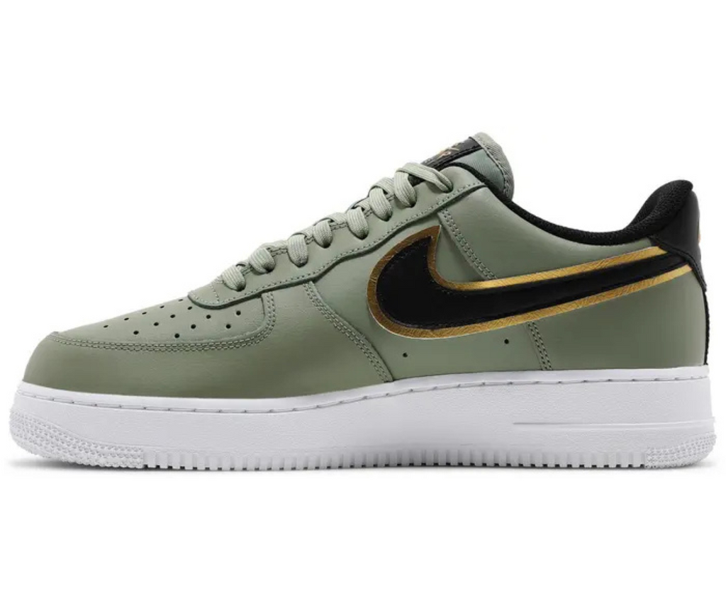 Nike Air Force 1 Metallic Oil Green three-quarter view